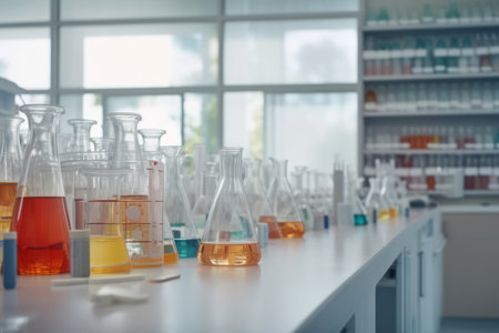 Laboratory glassware, science research and development concept, science backgroundの素材