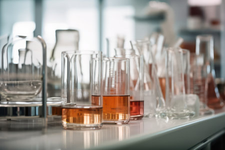 Laboratory glassware, science laboratory research and development concept, science backgroundの素材