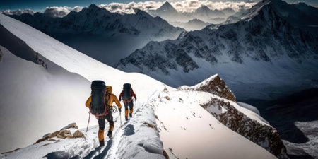 Hikers in Himalaya mountains, Nepal. Hiking concept.の素材