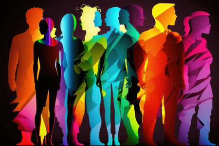 Silhouettes of people on a colorful background. Vector illustration.の素材