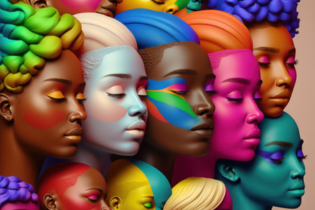 Colorful african american women heads. 3d rendering.の素材