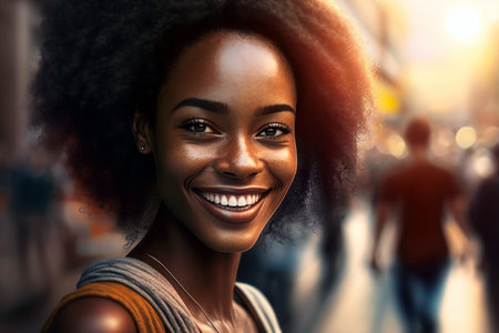 Smiling african american woman with afro hairstyle.の素材