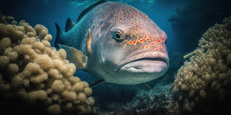 Fish swim in the Red Sea, colorful fish, Eilat Israelの素材