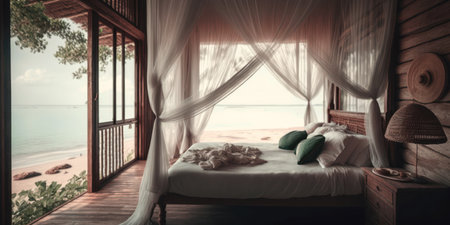 Luxury hotel bedroom with sea view in the morning, Thailandの素材