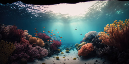 Underwater view of coral reef and tropical fish. 3D Renderingの素材