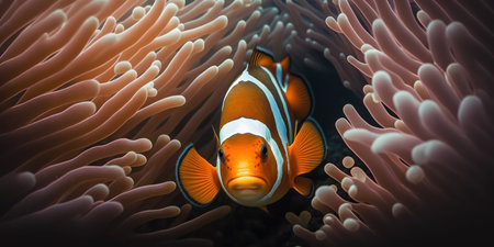 Clown anemonefish (Amphiprion bicolor) in a sea anemoneの素材