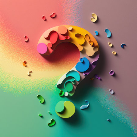 Question mark made of colorful paper confetti. 3D rendering.の素材