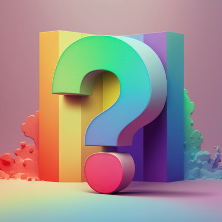 3d render of question mark on colorful background. Question mark icon.の素材