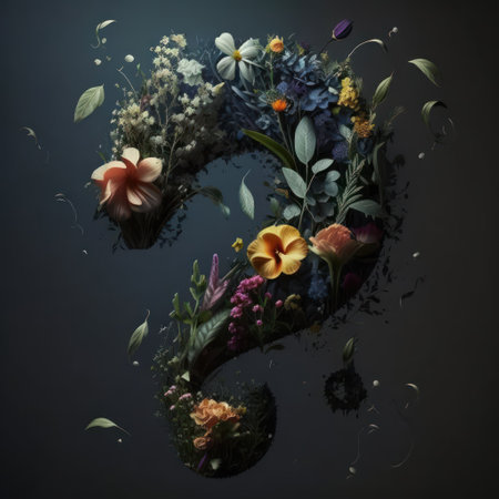 Beautiful floral composition with yin and yang symbol. 3D renderingの素材