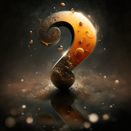 Question mark made of oil bubbles on dark background. 3D renderingの素材