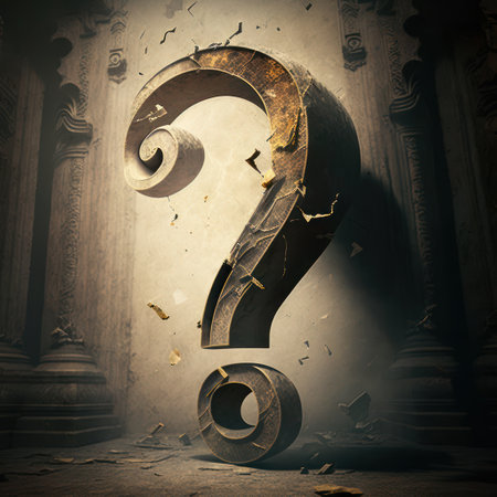 Old question mark in a dark room, 3d rendering toned imageの素材