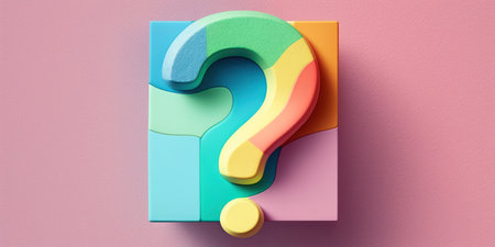 Question mark on colorful background. 3D rendering. Question mark icon.の素材