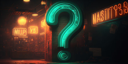 Retro neon signboard with question mark. 3D Renderingの素材