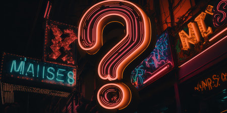 Retro neon sign with question mark in New York City, USAの素材