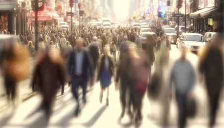 Crowd of people walking on a busy street in New York Cityの素材