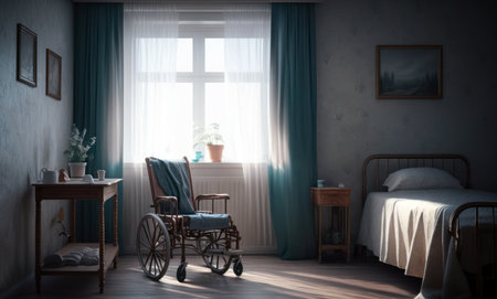 A child in a wheelchair in the interior of the room. 3D renderingの素材