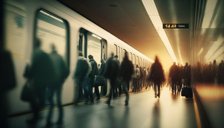 passengers in a subway station, blurred motion, toned imageの素材