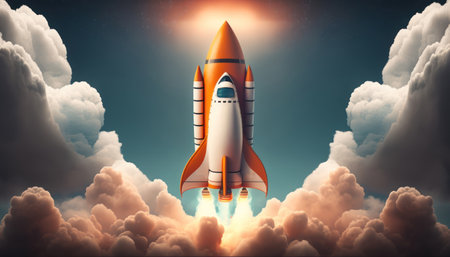 Rocket in the sky. Mixed media. Mixed media. Mixed mediaの素材