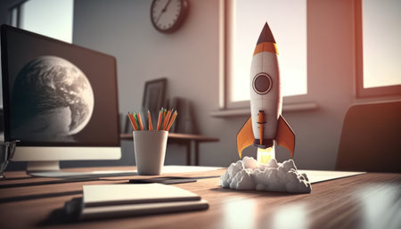Start up concept with rocket. 3D Rendering and Illustrationの素材