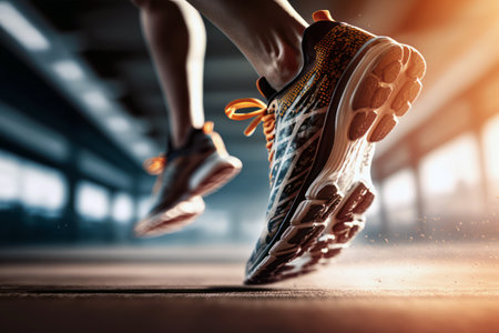 Running shoes. Close up of running shoes. Sport and healthy lifestyle conceptの素材