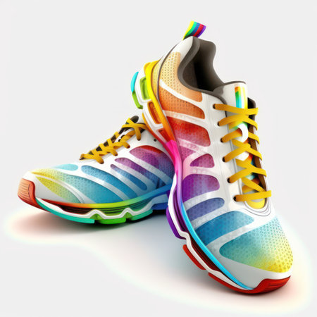 Colorful sport shoes on a white background. 3D illustration.の素材