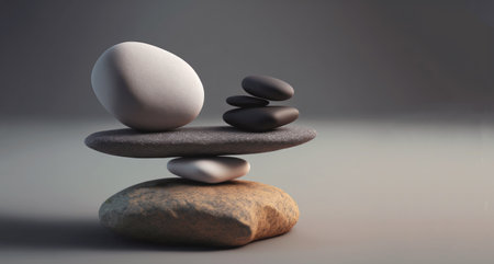 Zen pebbles balance. 3d render of zen stonesの素材