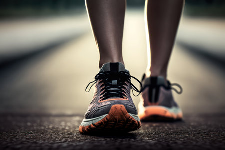 Runner athlete running on road. woman fitness jogging workout wellness concept.の素材