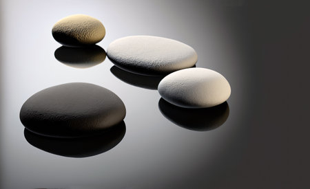 zen stones on a black background, 3d render, square imageの素材