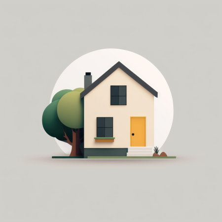 House with tree and door. Real estate concept. Vector illustration.の素材