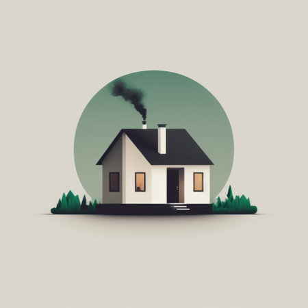 House with chimney and smoke in the sky. Vector illustration.の素材