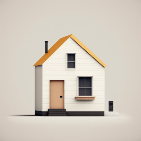 3D rendering of a house with a door and a window.の素材