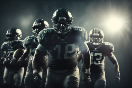 American football players against spotlight on a dark background. American football conceptの素材