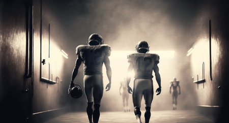 Two female athletes in a dark corridor with lights and smoke. Mixed mediaの素材