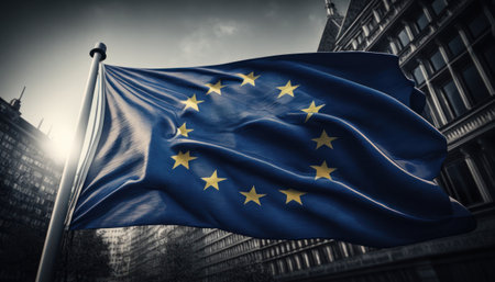European Union Flag waving in the wind. 3D Rendering.の素材