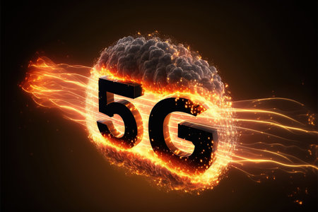 5G new wireless internet high speed network connection technology concept background.の素材