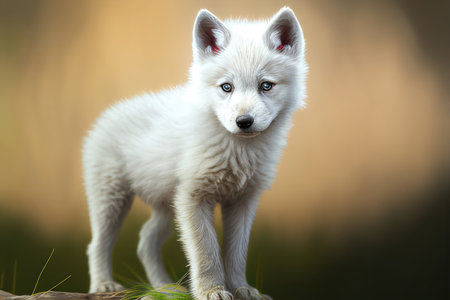 Portrait of a young arctic fox standing in the grass.の素材