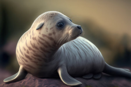 Seal on the rock in the ocean. 3d render.の素材