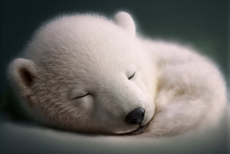 Polar bear sleeping on a gray background. Close-up.の素材