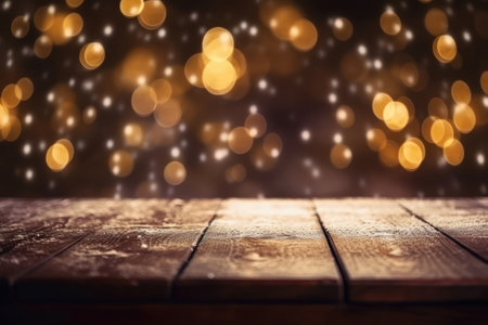 Wooden table with bokeh background. Christmas and New Year concept.の素材