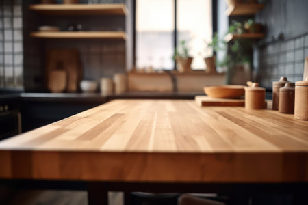 Empty wooden table in modern cafe, closeup. Space for textの素材