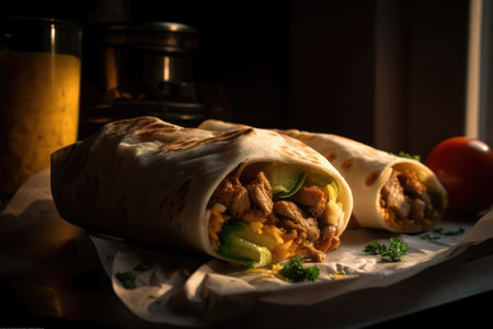 Mexican burrito with meat, vegetables and guacamoleの素材