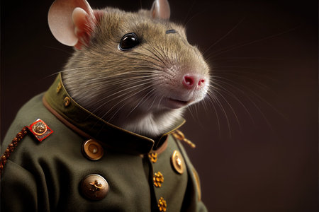 studio shot of a rat dressed as a Russian military general, on dark backgroundの素材