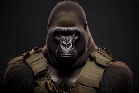 Portrait of a strong gorilla. Studio shot on a dark background.の素材