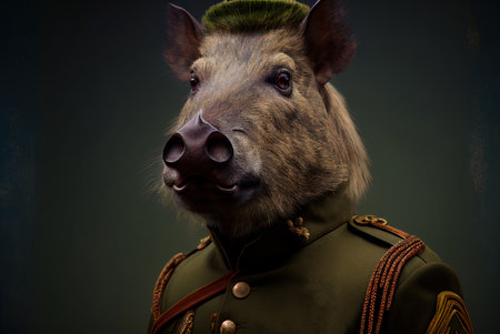 Portrait of a wild boar in the form of a Russian soldierの素材