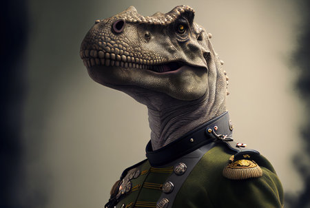 Vintage photo of a dinosaur in the form of a soldier.の素材