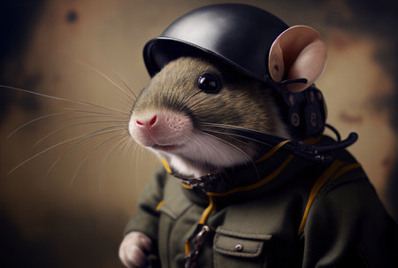 Portrait of a cute little mouse dressed as a pilot with helmetの素材