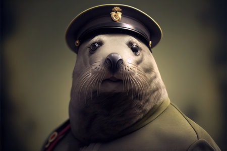 Portrait of a seal in the form of a police officer.の素材
