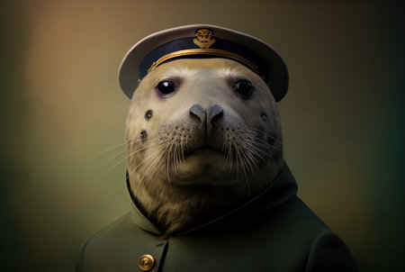 Portrait of a seal in the form of a police officer.の素材