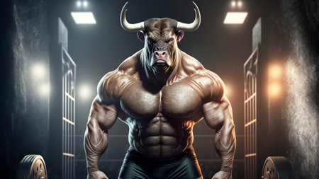 Handsome strong athletic men pumping up muscles workout bodybuilding concept background - muscular bodybuilder handsome men doing exercises in gym naked torsoの素材