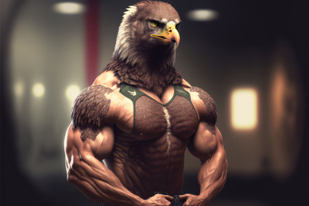 3D rendering of a strong man with an eagle tattoo on his bodyの素材
